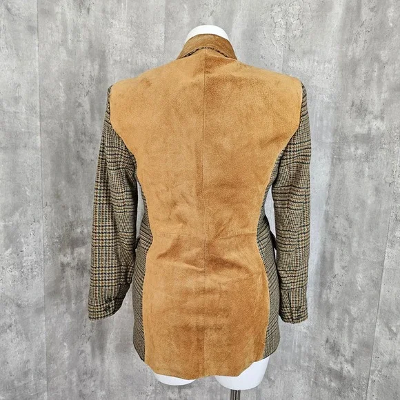 Vintage 80s 90s The Limited Plaid Wool Blend Blazer M Suede Collar‎ Equestrian - Picture 6 of 11